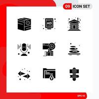 Editable Vector Line Pack of 9 Simple Solid Glyphs of user target house sound mic Editable Vector Design Elements