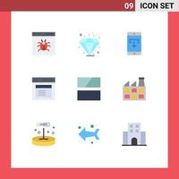 Universal Icon Symbols Group of 9 Modern Flat Colors of window modal application interface mobile application Editable Vector Design Elements