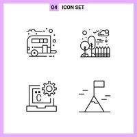 4 Icons in Line Style Outline Symbols on White Background Creative Vector Signs for Web mobile and Print