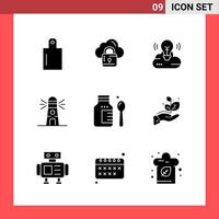 9 Icon Pack Solid Style Glyph Symbols on White Background Simple Signs for general designing vector
