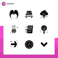 paquete de conjunto de iconos de glifo de 9 iconos sólidos aislados en fondo blanco para aplicaciones móviles y de impresión de diseño de sitios web receptivos vector