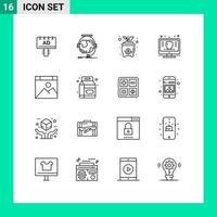 Group of 16 Modern Outlines Set for protect marketing support management money Editable Vector Design Elements