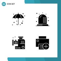 Vector Pack of 4 Glyph Symbols Solid Style Icon Set on White Background for Web and Mobile