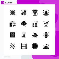 Mobile Interface Solid Glyph Set of 16 Pictograms of liquid drop day sport game Editable Vector Design Elements