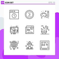 Set of 9 icons in Line style Creative Outline Symbols for Website Design and Mobile Apps Simple Line Icon Sign Isolated on White Background 9 Icons vector