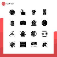 User Interface Pack of 16 Basic Solid Glyphs of theatre movie brian film disabled mobile Editable Vector Design Elements