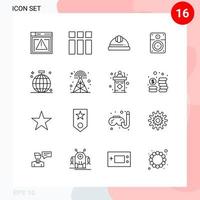 paquete de vectores de 16 iconos en estilo de línea paquete de contorno creativo aislado en fondo blanco para web y móvil