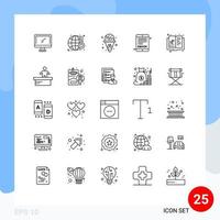 Universal Icon Symbols Group of 25 Modern Lines of expand book world internet book ebook Editable Vector Design Elements