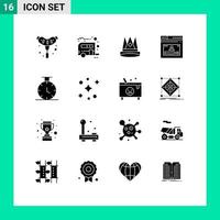 Modern Set of 16 Solid Glyphs Pictograph of website page crown internet position Editable Vector Design Elements