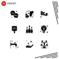 Set of 9 Modern UI Icons Symbols Signs for game hotel pollution sign parking Editable Vector Design Elements