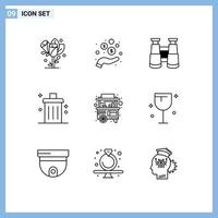 Set of 9 Commercial Outlines pack for stall remove binoculars garbage cancel Editable Vector Design Elements