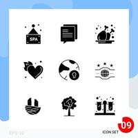 Modern Pack of 9 Icons Solid Glyph Symbols isolated on White Backgound for Website designing vector