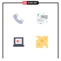 Pictogram Set of 4 Simple Flat Icons of call medical telephone chat cheese Editable Vector Design Elements