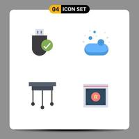 Universal Icon Symbols Group of 4 Modern Flat Icons of computers decorations hardware shopping interior Editable Vector Design Elements