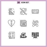 Pack of 9 creative Outlines of online medical sign bus human heart heart Editable Vector Design Elements