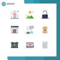 9 Thematic Vector Flat Colors and Editable Symbols of chat page mountain home unlock Editable Vector Design Elements