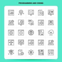 esquema 25 conjunto de iconos de programación y codificación diseño de estilo de línea vectorial conjunto de iconos negros paquete de pictogramas lineales diseño de ideas de negocios web y móviles ilustración vectorial vector