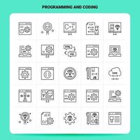 esquema 25 conjunto de iconos de programación y codificación diseño de estilo de línea vectorial conjunto de iconos negros paquete de pictogramas lineales diseño de ideas de negocios web y móviles ilustración vectorial vector