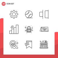 Pack of 9 Universal Outline Icons for Print Media on White Background vector