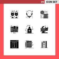 User Interface Pack of 9 Basic Solid Glyphs of foam screen connect monitor archive Editable Vector Design Elements