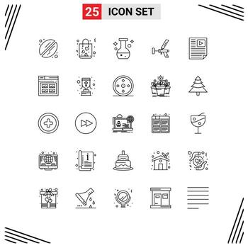 User Interface Pack of 25 Basic Lines of gun repair flask foam building Editable Vector Design Elements