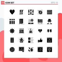 Pack of 25 Modern Solid Glyphs Signs and Symbols for Web Print Media such as collage music game night dollar Editable Vector Design Elements