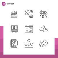 Universal Icon Symbols Group of 9 Modern Outlines of security money brush lock bank Editable Vector Design Elements