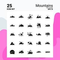 25 conjunto de iconos de montañas 100 archivos editables eps 10 ideas de concepto de logotipo de empresa diseño de icono de glifo sólido vector