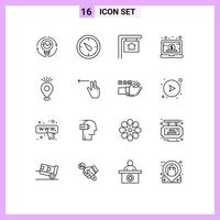 Group of 16 Outlines Signs and Symbols for online laptop time dollar sign Editable Vector Design Elements