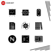 Collection of 9 Vector Icons in solid style Pixle Perfect Glyph Symbols for Web and Mobile Solid Icon Signs on White Background 9 Icons