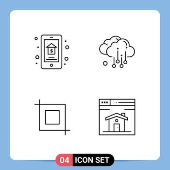Set of 4 Modern UI Icons Symbols Signs for online sale tool property rain web Editable Vector Design Elements