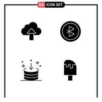 Mobile Interface Solid Glyph Set of 4 Pictograms of arrow download cloud signal interface Editable Vector Design Elements