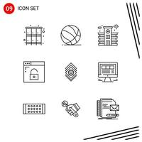 Collection of 9 Vector Icons in Line style Pixle Perfect Outline Symbols for Web and Mobile Line Icon Signs on White Background 9 Icons