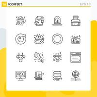 User Interface Pack of 16 Basic Outlines of moon sport plant game building Editable Vector Design Elements