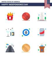 conjunto de 9 iconos del día de los ee.uu. símbolos americanos signos del día de la independencia para el monumento de la botella americana bebida americana elementos de diseño vectorial editables del día de los ee.uu. vector