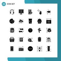 Editable Vector Line Pack of 25 Simple Solid Glyphs of left hold gdpr up hand Editable Vector Design Elements