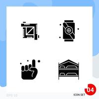 Modern Pack of 4 Icons Solid Glyph Symbols isolated on White Backgound for Website designing vector