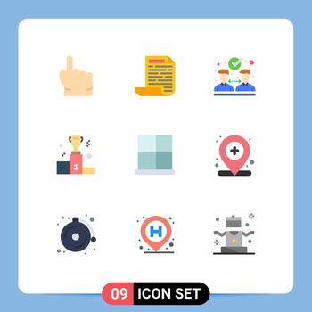 Mobile Interface Flat Color Set of 9 Pictograms of gate buildings collaboration business win Editable Vector Design Elements