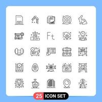 25 Line Black Icon Pack Outline Symbols for Mobile Apps isolated on white background 25 Icons Set