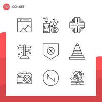 Pack of 9 Universal Outline Icons for Print Media on White Background vector