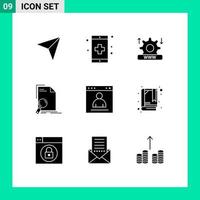 Universal Icon Symbols Group of 9 Modern Solid Glyphs of page file health document setting Editable Vector Design Elements