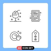 4 Line Black Icon Pack Outline Symbols for Mobile Apps isolated on white background 4 Icons Set vector