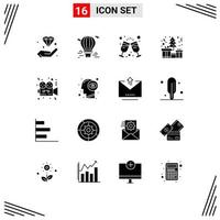 User Interface Pack of 16 Basic Solid Glyphs of present box airballoon tree drink Editable Vector Design Elements