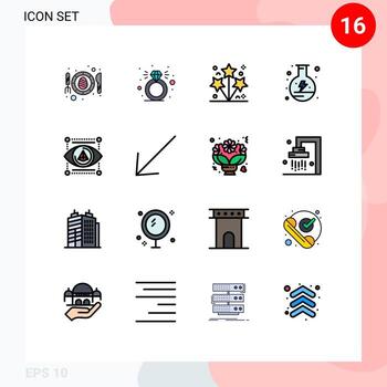 16 User Interface Flat Color Filled Line Pack of modern Signs and Symbols of model eye light flask energy Editable Creative Vector Design Elements
