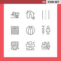 9 User Interface Outline Pack of modern Signs and Symbols of ball dollar house banking path Editable Vector Design Elements