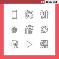 9 User Interface Outline Pack of modern Signs and Symbols of connection business education globe people Editable Vector Design Elements