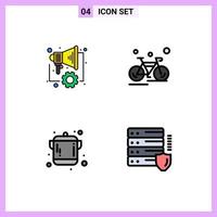 Filledline Flat Color Pack of 4 Universal Symbols of automation cooking speaker cycling utensil Editable Vector Design Elements