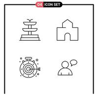 Pack of 4 creative Filledline Flat Colors of fountain aim building school basic Editable Vector Design Elements