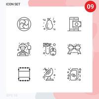 Set of 9 Vector Outlines on Grid for data male light farmer shopping Editable Vector Design Elements