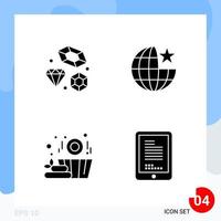 Modern Pack of 4 Icons Solid Glyph Symbols isolated on White Backgound for Website designing vector